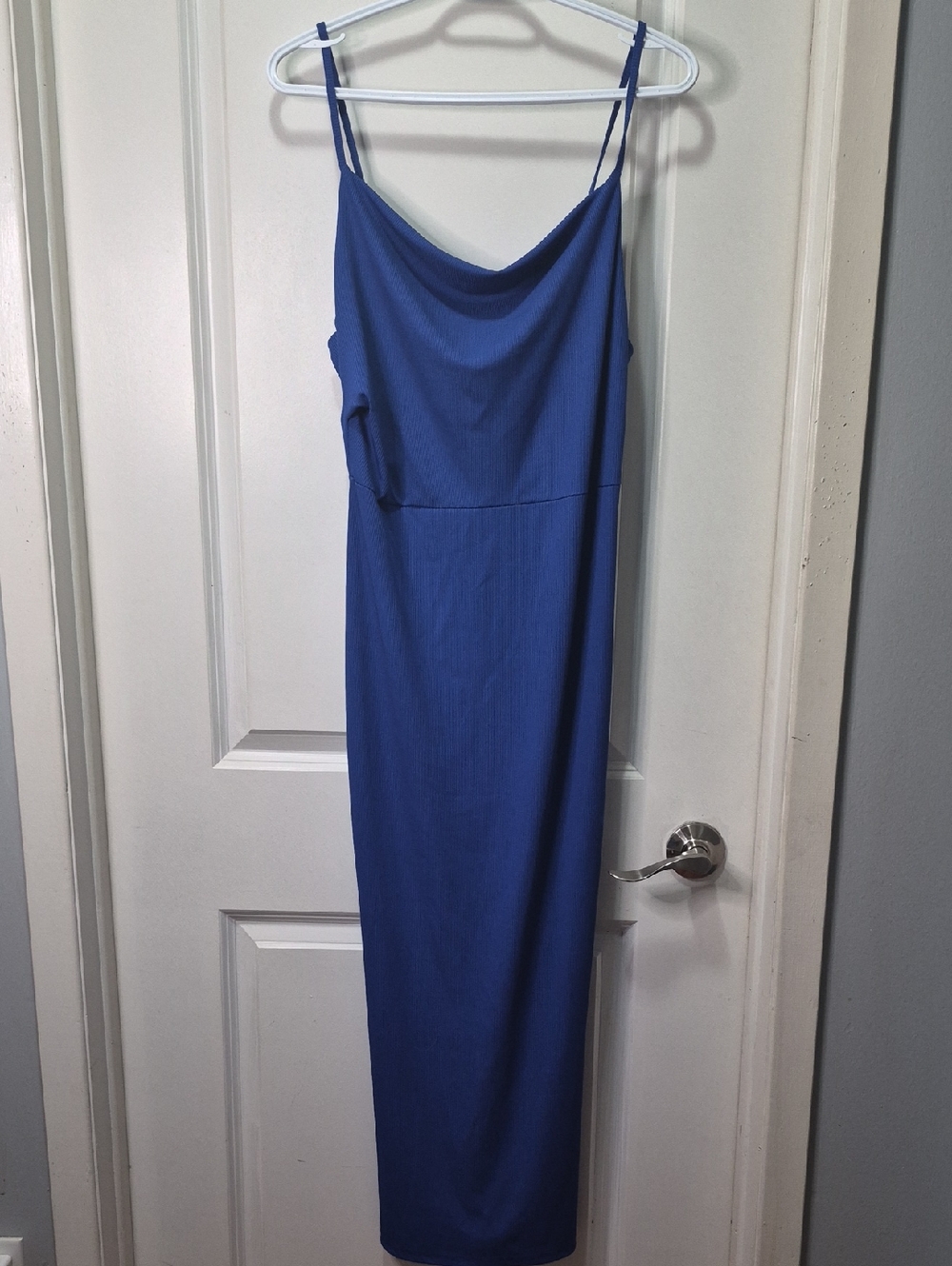 Cowl Neck Royal Blue Maxi Dress with Spaghetti Straps